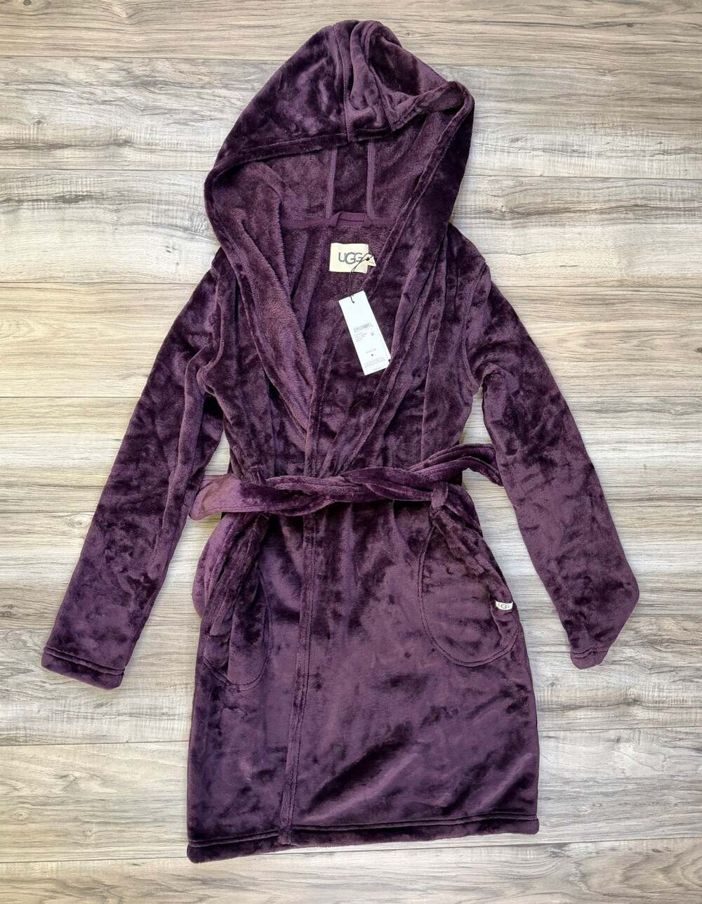 UGG Miranda Hooded Plush Fleece Robe Port Purple Womens Size XS UA5358W NEW